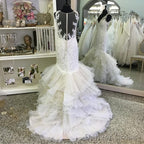 Sexy V Neck Organza Ruffles Mermaid Wedding Dresses Lace