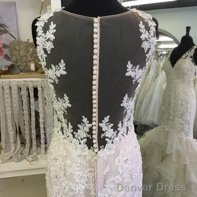 Sexy V Neck Organza Ruffles Mermaid Wedding Dresses Lace