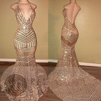 Sexy V Neck Sequins Mermaid Long Prom Dresses On Sale