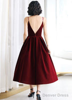 Sexy Velvet Dark Red Backless Straps Wedding Party Dress, Burgundy Short Prom Dresses