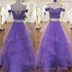 Sexy Violet Purple Prom Dresses Two Piece A Line Off The Shoulder