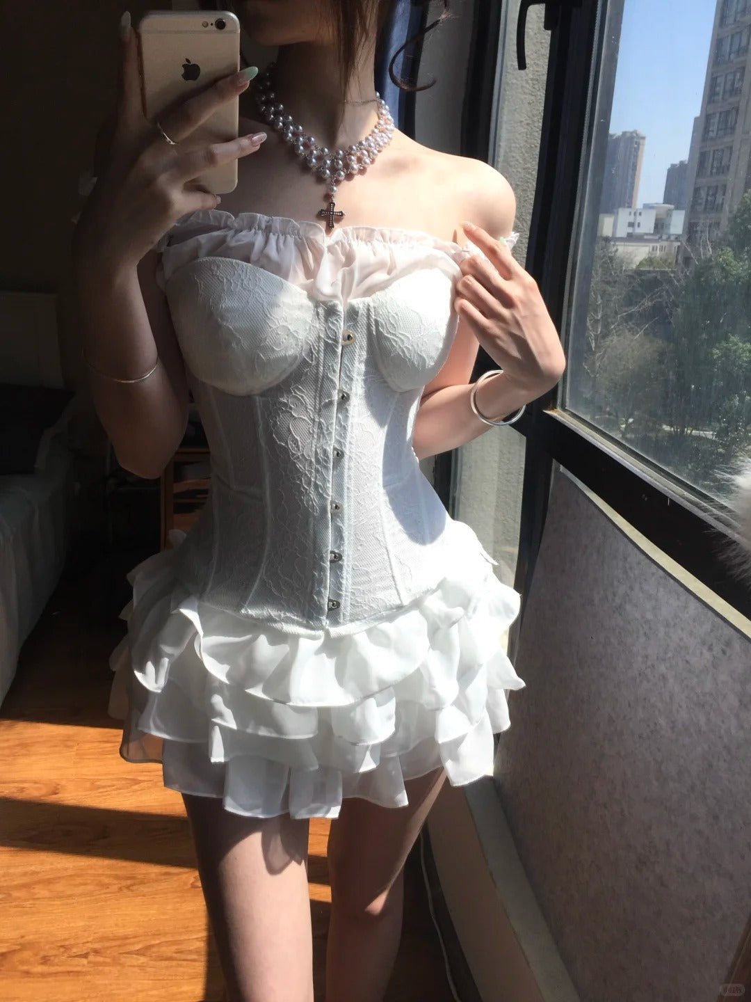 Sexy White Off Shoulder Corset Ruffled Mini Homecoming Dresses