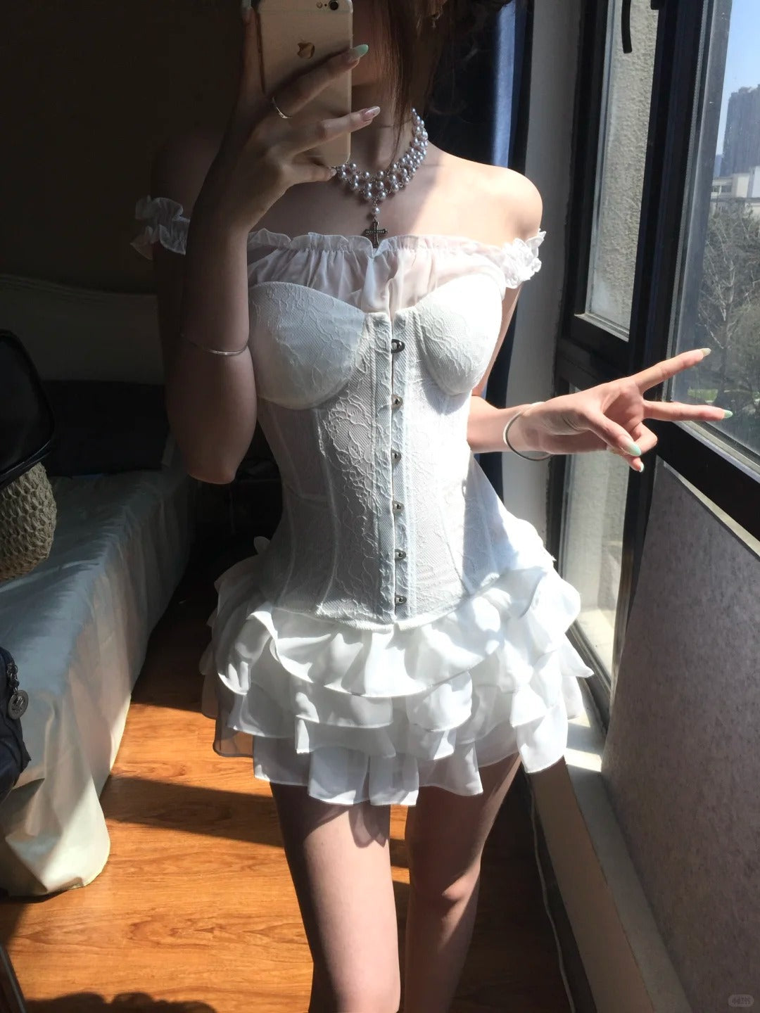 Sexy White Off Shoulder Corset Ruffled Mini Homecoming Dresses
