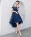 Dark Blue Lace Tulle Short Prom Dress Homecoming Dresses