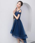 Dark Blue Lace Tulle Short Prom Dress Homecoming Dresses