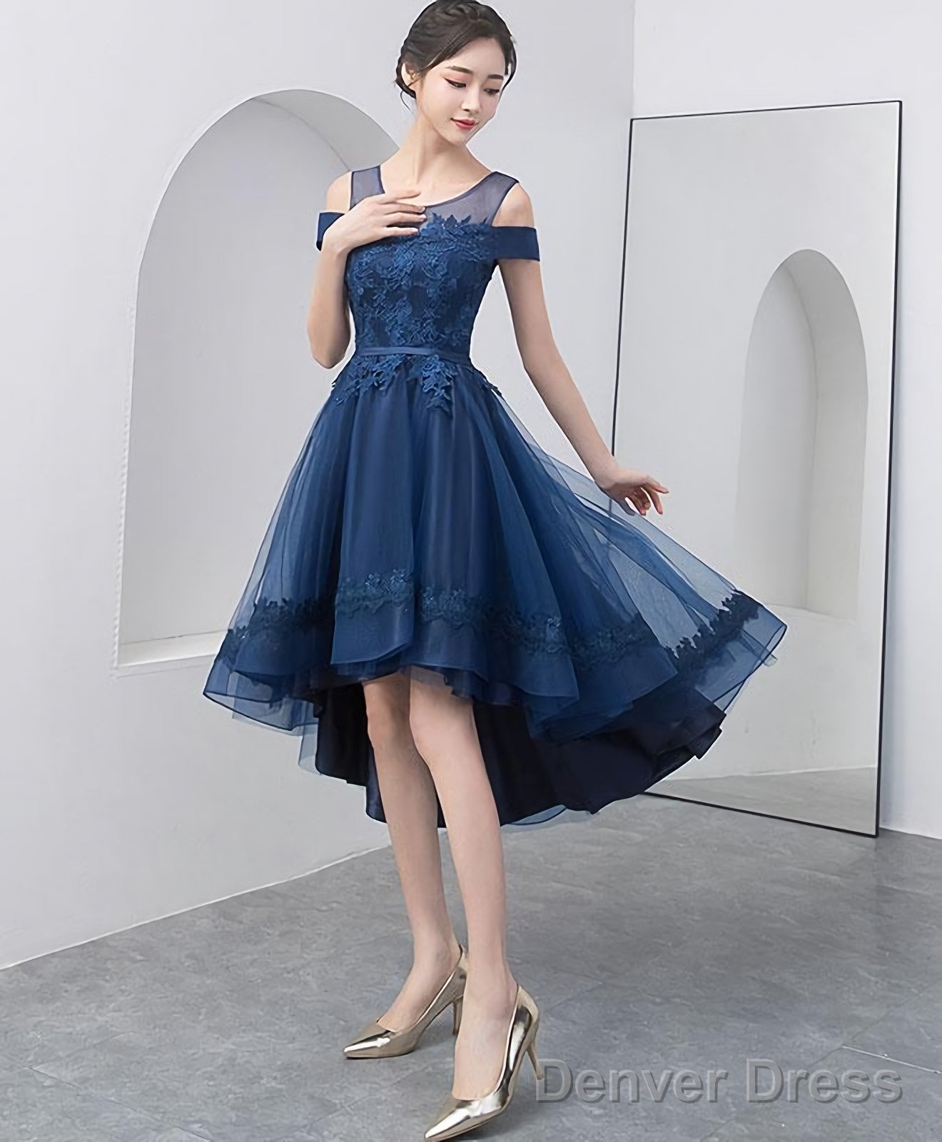 Dark Blue Lace Tulle Short Prom Dress Homecoming Dress Secondary image