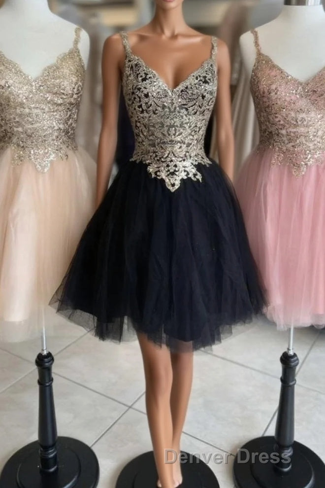 Princess Sequins V-Neck Straps A-Line Homecoming Dresses Main image