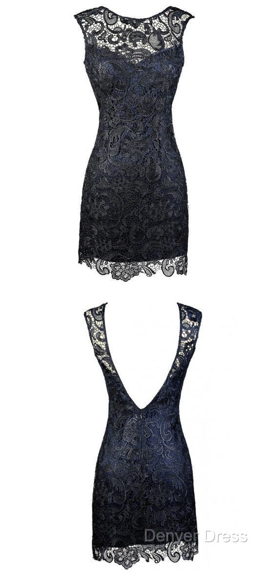 Sheath Bateau Backless Short Homecoming Navy Blue Lace Mother Of The Bride Dresses Secondary image