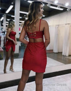 Sheath Beaded Satin Homecoming Dresses with Slit
