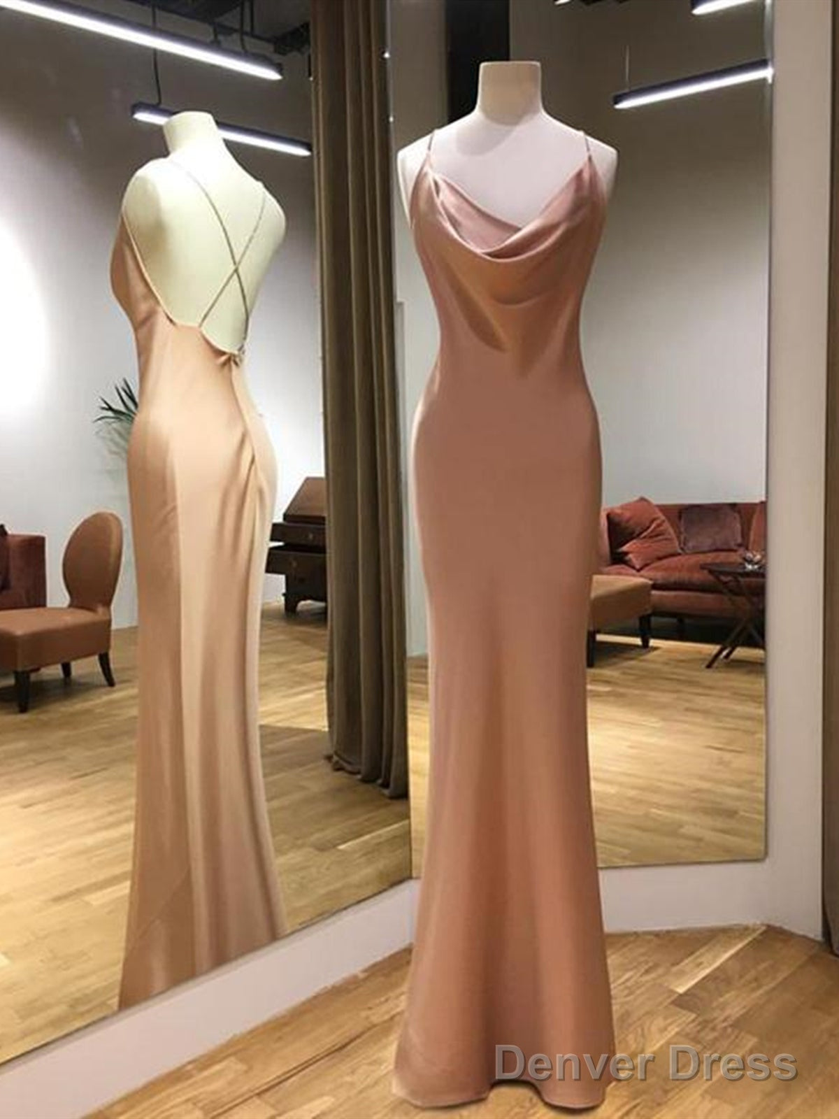 Sheath Champagne Long Prom Dresses, Champagne Floor Length Formal Evening Dresses