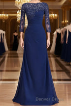 Sheath Column Bateau Floor Length Chiffon Mother of the Bride Dresses With Appliques Lace