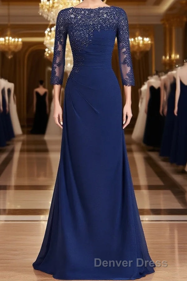 Sheath Column Bateau Floor Length Chiffon Mother of the Bride Dresses With Appliques Lace