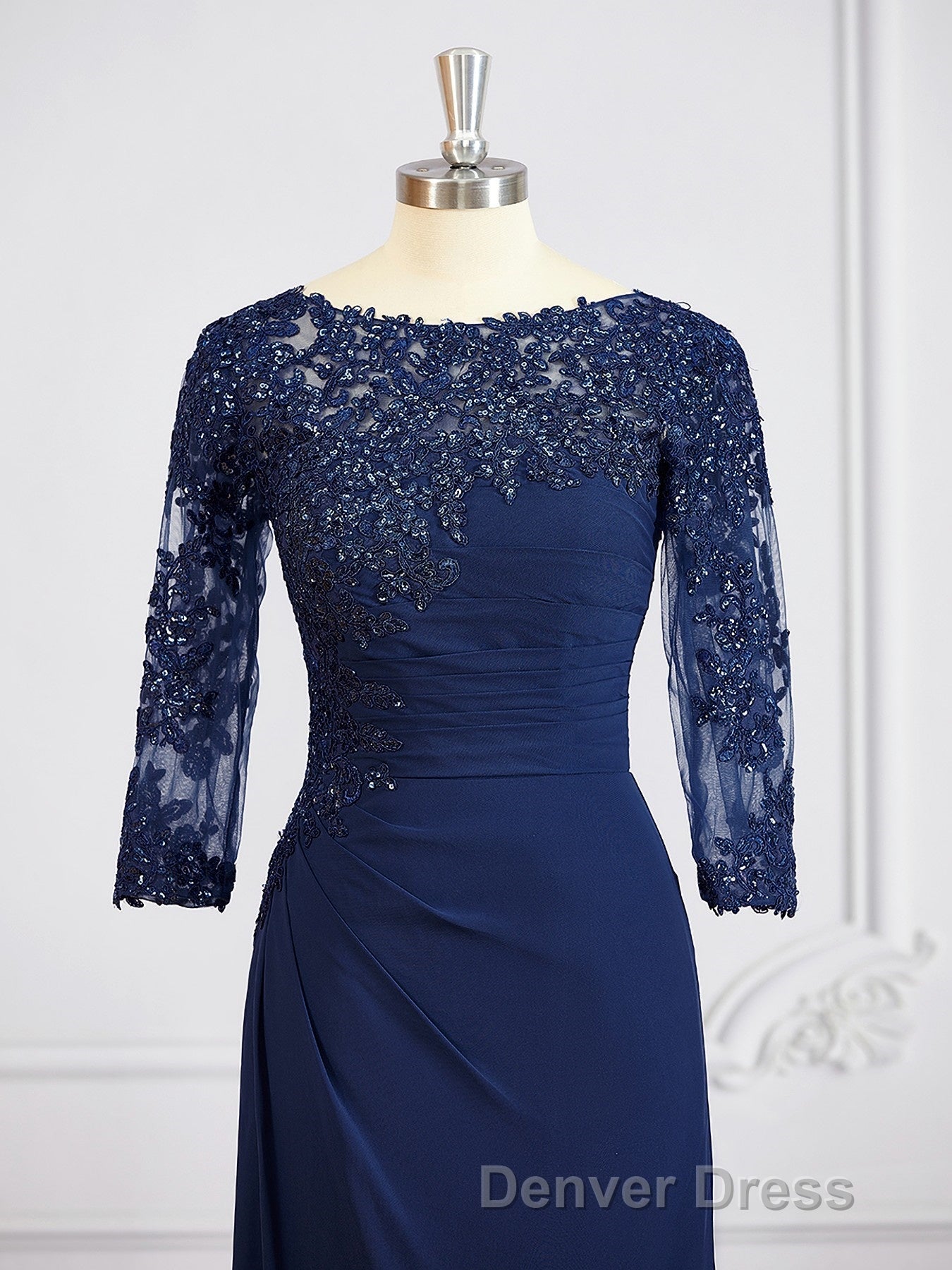 Sheath Column Bateau Floor Length Chiffon Mother of the Bride Dresses With Appliques Lace