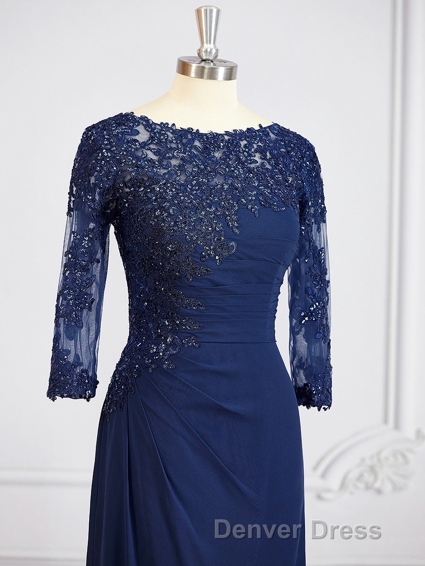 Sheath Column Bateau Floor Length Chiffon Mother of the Bride Dresses With Appliques Lace