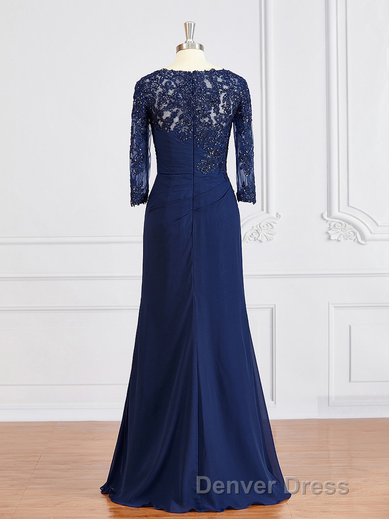 Sheath Column Bateau Floor Length Chiffon Mother of the Bride Dresses With Appliques Lace