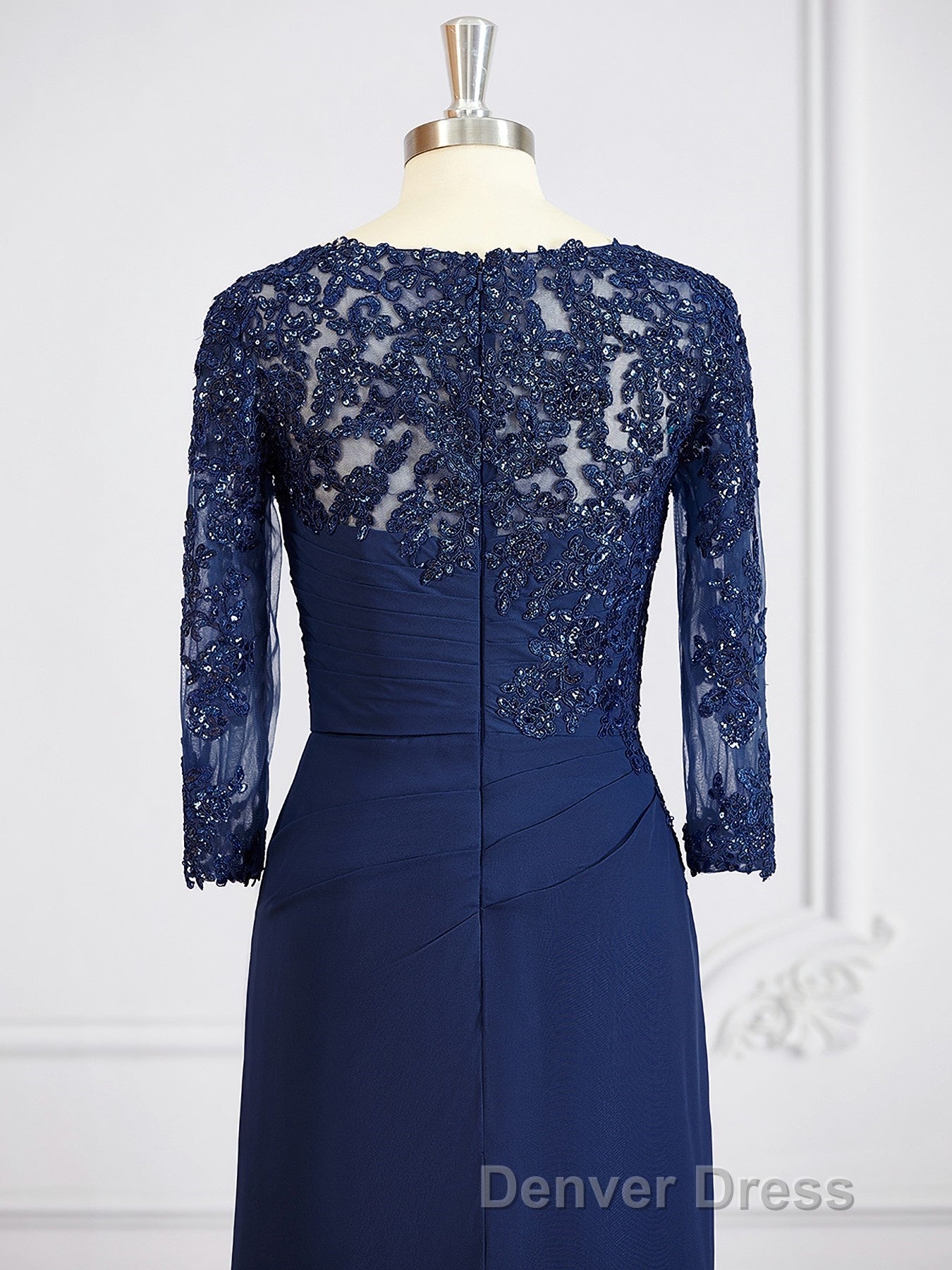 Sheath Column Bateau Floor Length Chiffon Mother of the Bride Dresses With Appliques Lace