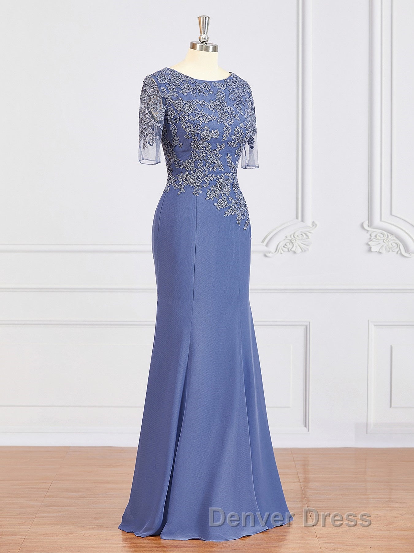 Sheath/Column Bateau Floor-Length Chiffon Mother of the Bride Dresses With Appliques Lace