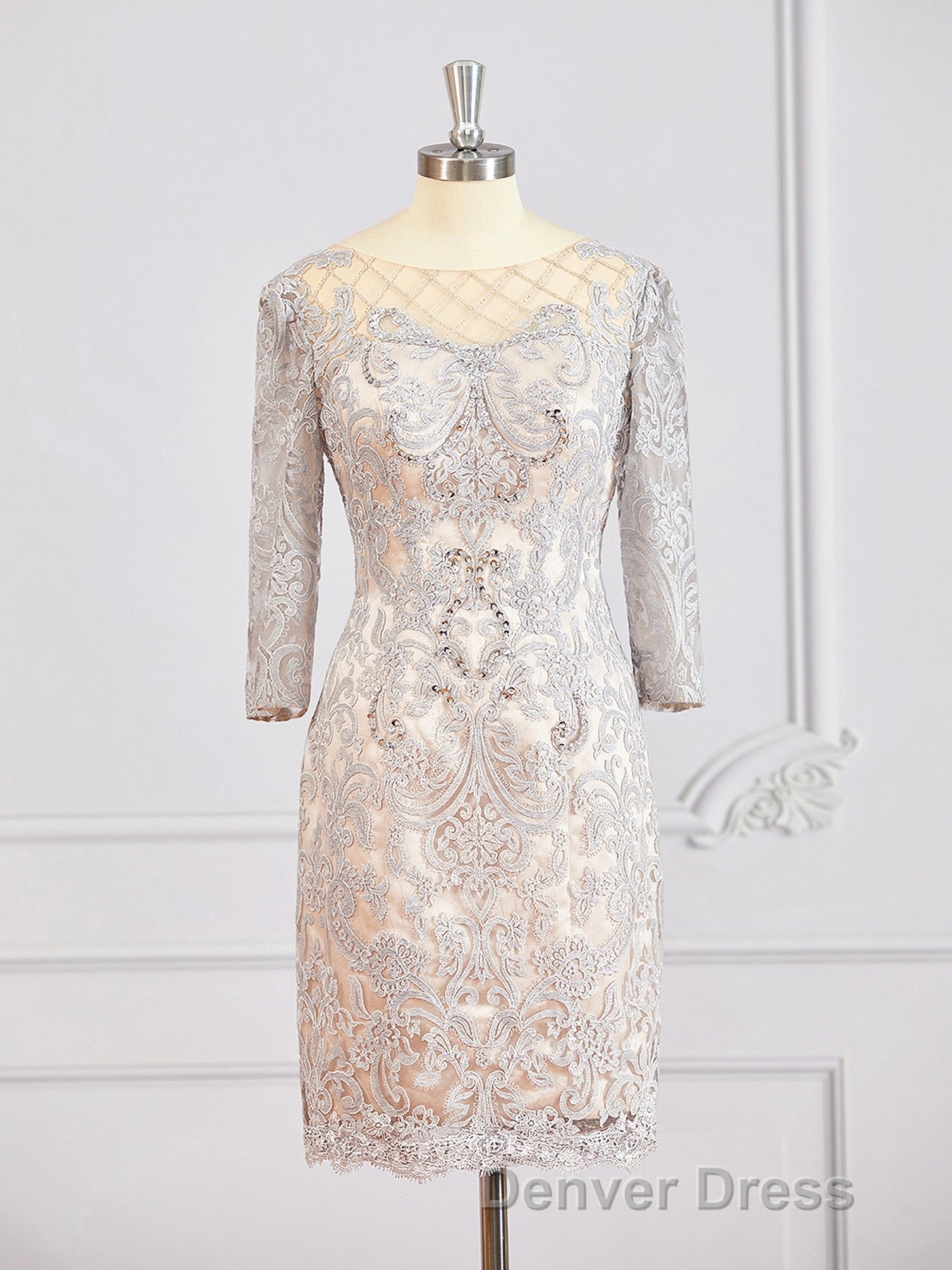 Sheath/Column Bateau Short/Mini Chiffon Mother of the Bride Dresses With Appliques Lace