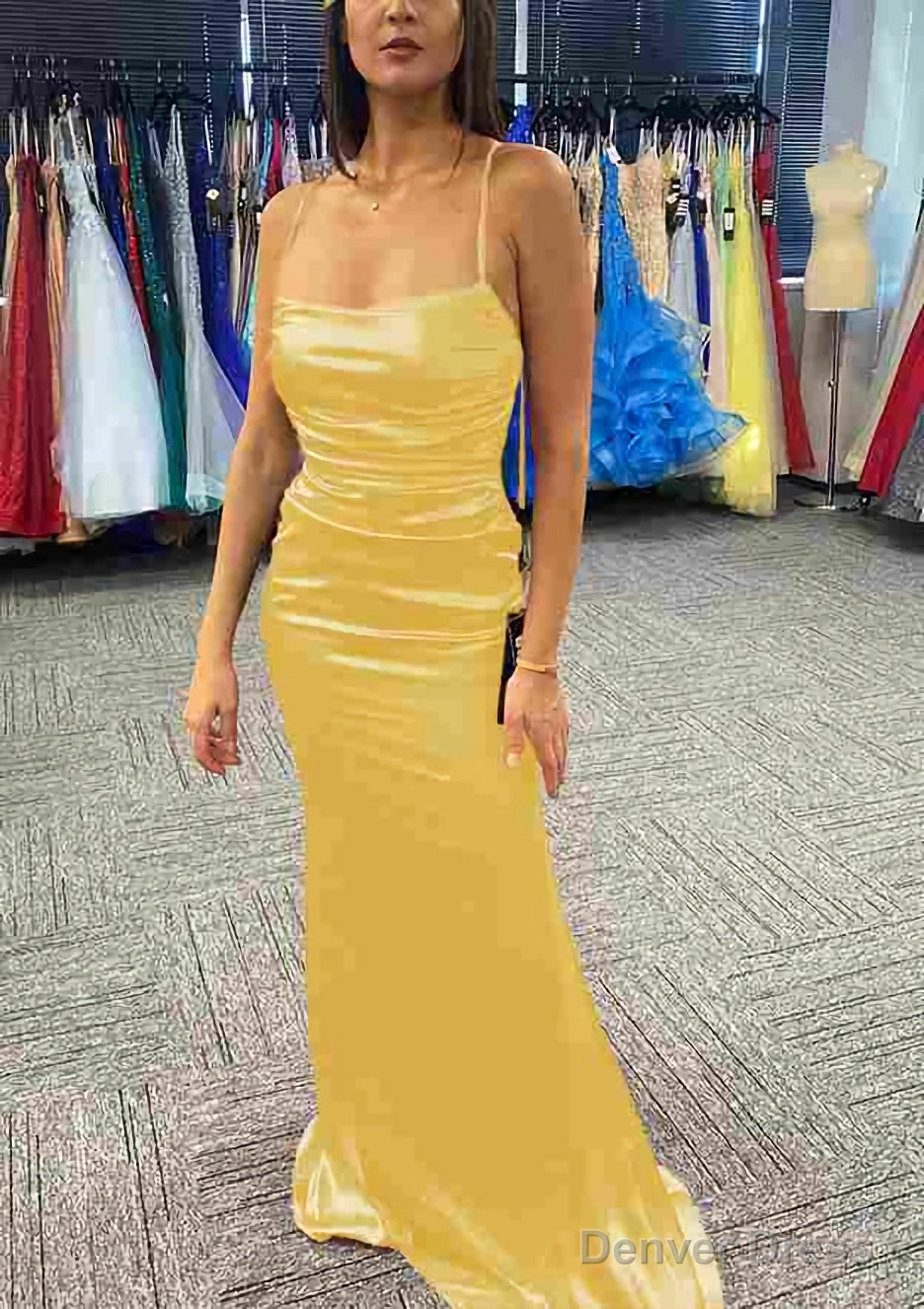 Sheath Column Bateau Spaghetti Straps Long Floor Length Charmeuse Prom Dresses With Pleated