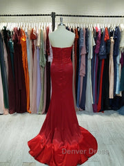 Sheath/Column Elastic Prom Dresses Woven Satin Sequin Sweetheart Sleeveless Court Train Dressese