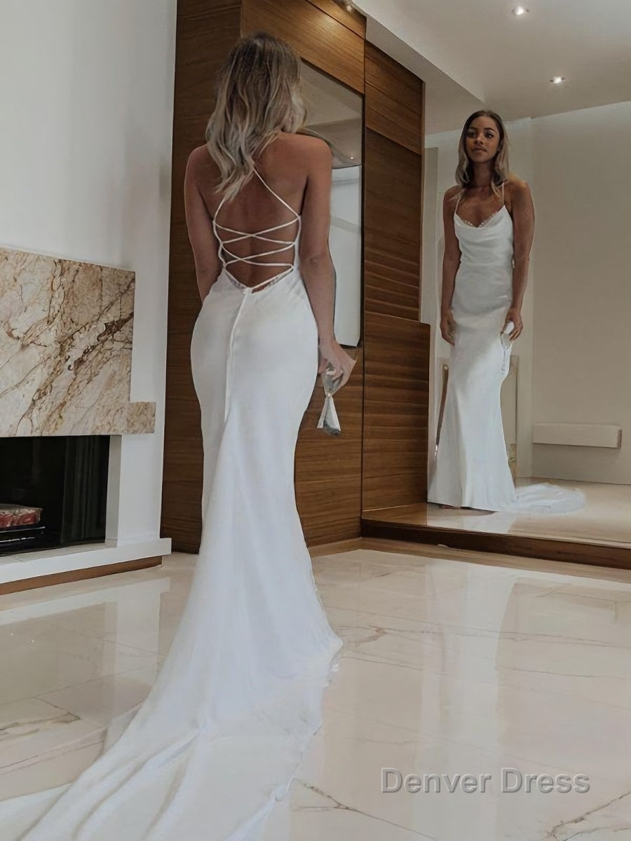 Sheath Column Halter Court Train Chiffon Wedding Dresses Main image