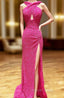 Sheath/Column Halter Sleeveless Court Train Velvet Sequins Prom Dresses With Split