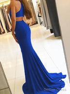 Sheath/Column Halter Sweep Train Jersey Prom Dresses With Leg Slit