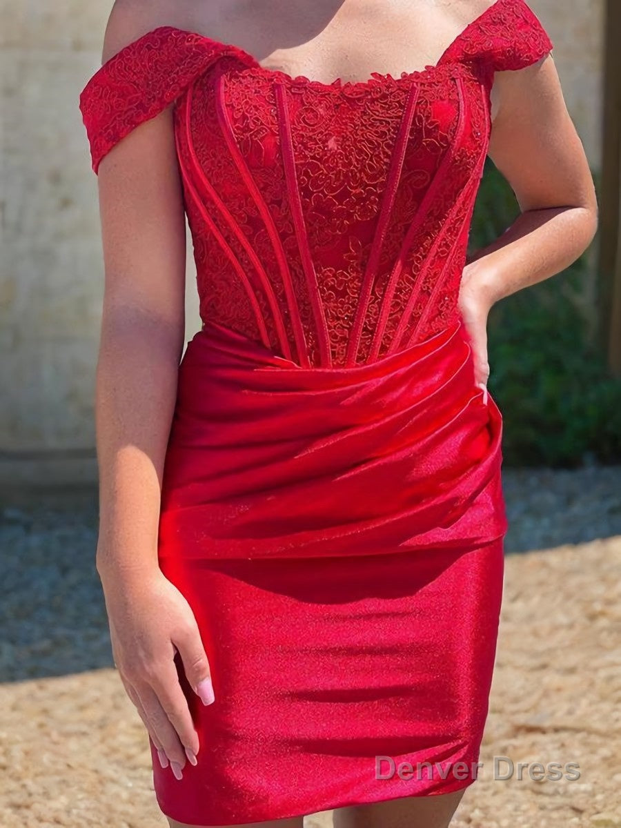 Sheath Column Off The Shoulder Corset Short Mini Elastic Woven Satin Homecoming Dresses