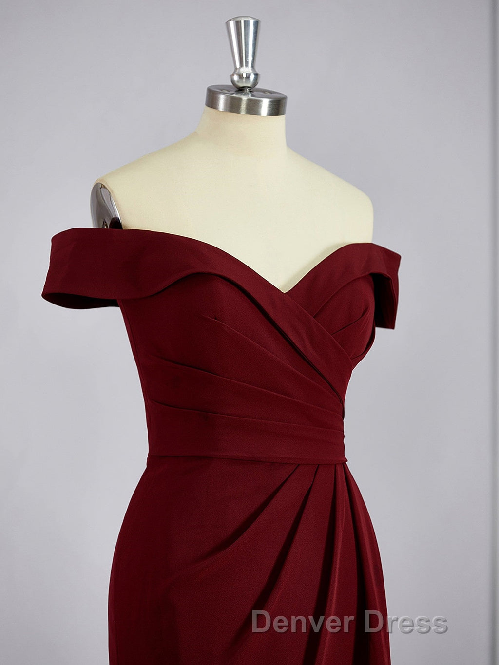 Sheath Column Off The Shoulder Floor Length Stretch Crepe Mother of the Bride Dresses With Ruffles