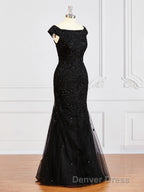 Sheath Column Off The Shoulder Floor Length Tulle Mother of the Bride Dresses With Beading