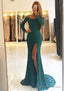 Sheath Column Off The Shoulder Full Long Sleeve Sweep Train Lace Dresses With Split