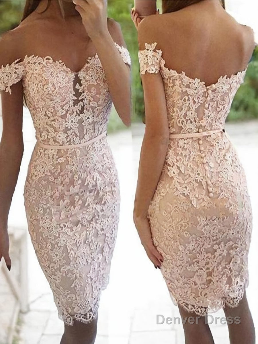 Sheath Column Off The Shoulder Knee Length Lace Homecoming Dresses