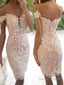 Sheath Column Off The Shoulder Knee Length Lace Homecoming Dresses
