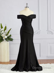 Sheath/Column Off-the-Shoulder Sweep Train Jersey Bridesmaid Dresses
