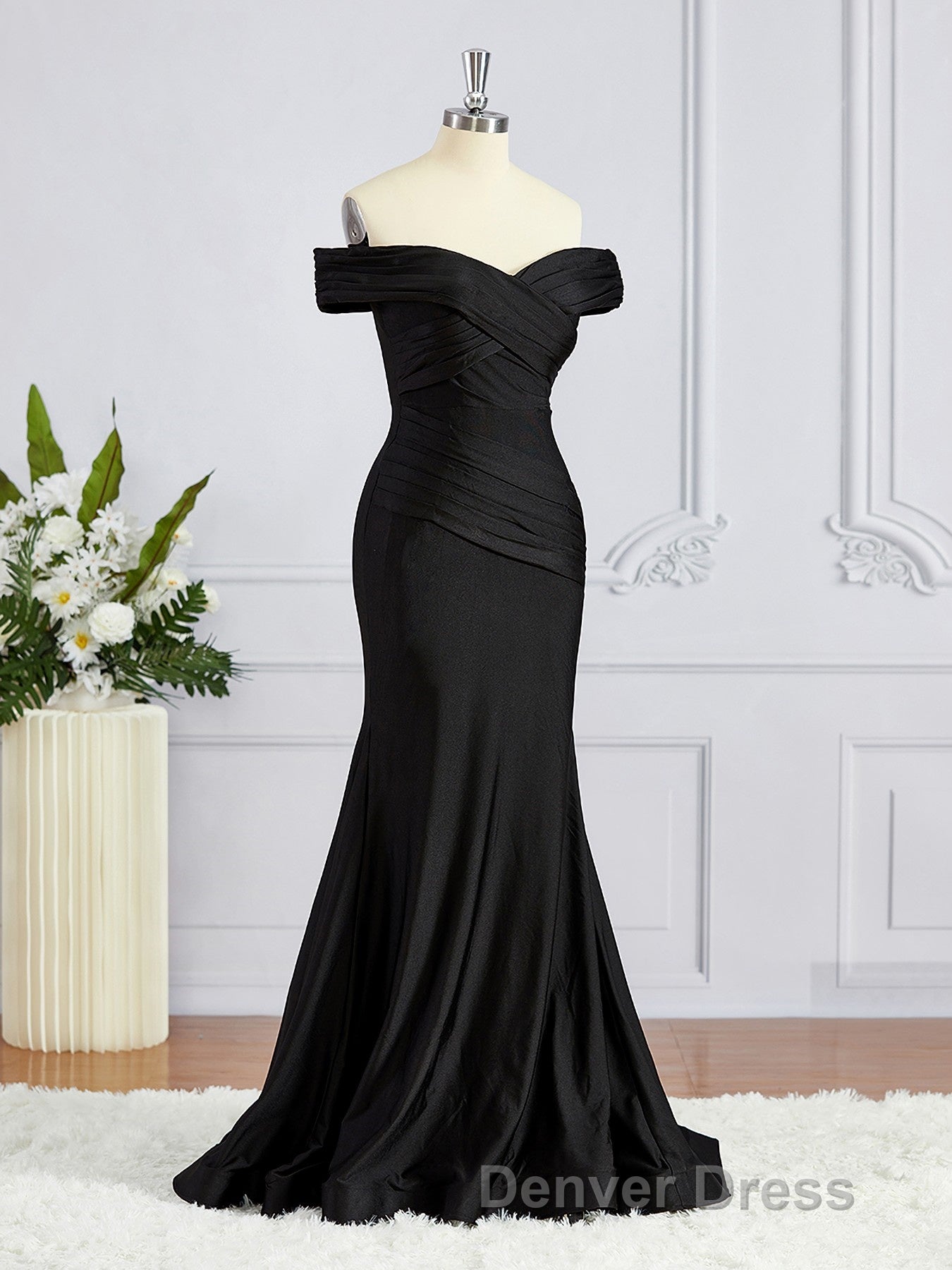 Sheath Column Off The Shoulder Sweep Train Jersey Bridesmaid Dresses