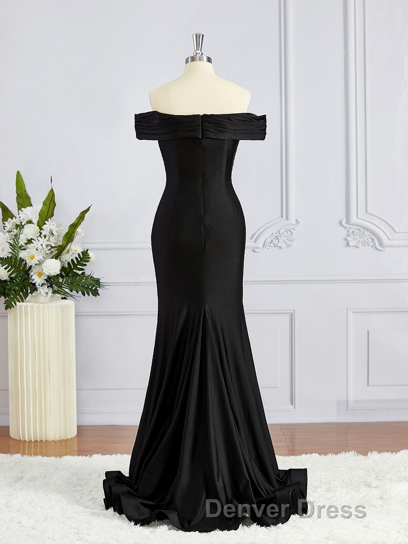 Sheath Column Off The Shoulder Sweep Train Jersey Bridesmaid Dresses