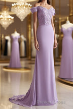 Sheath Column Off The Shoulder Sweep Train Jersey Mother of the Bride Dresses With Ruffles
