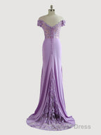 Sheath Column Off The Shoulder Sweep Train Jersey Mother of the Bride Dresses With Ruffles