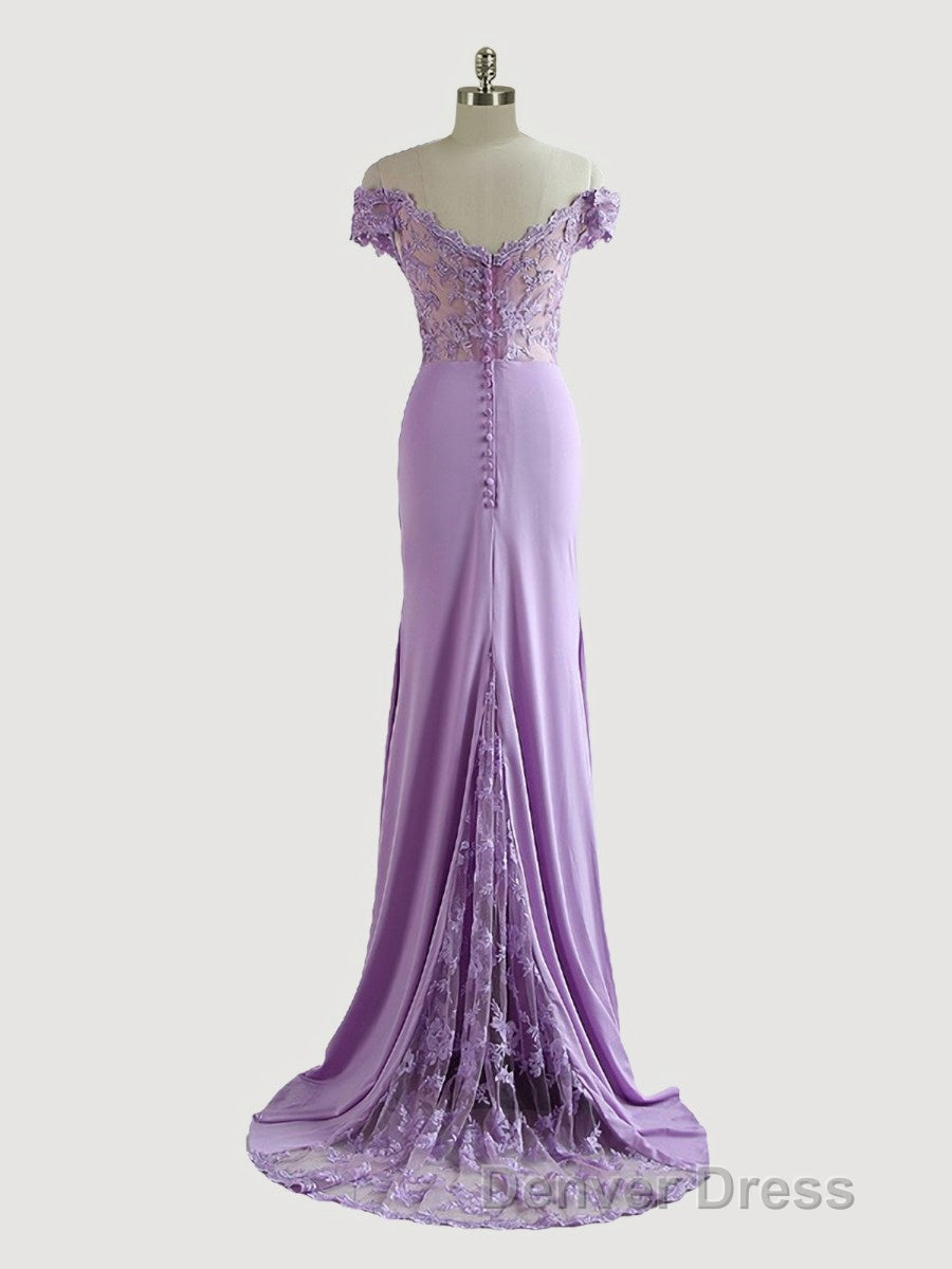 Sheath Column Off The Shoulder Sweep Train Jersey Mother of the Bride Dresses With Ruffles