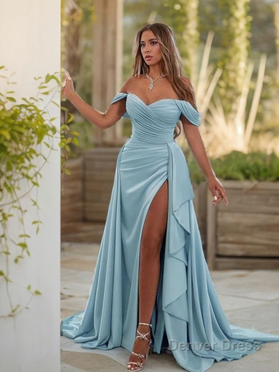Sheath Column Off The Shoulder Sweep Train Jersey Prom Dresses With Leg Slit Main image