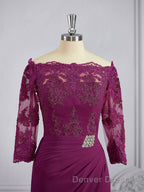 Sheath Column Off The Shoulder Sweep Train Mother of the Bride Dresses With Appliques Lace