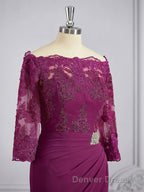 Sheath Column Off The Shoulder Sweep Train Mother of the Bride Dresses With Appliques Lace