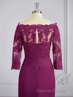 Sheath Column Off The Shoulder Sweep Train Mother of the Bride Dresses With Appliques Lace