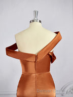 Sheath Column Off The Shoulder Sweep Train Silk like Satin Bridesmaid Dresses with Leg Slit