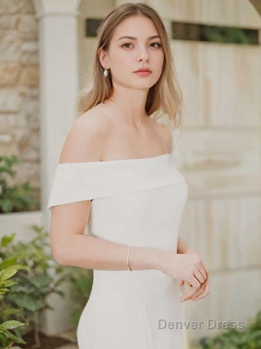 Sheath Column Off The Shoulder Sweep Train Stretch Crepe Wedding Dresses With Leg Slit
