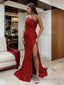 Sheath Column One Shoulder Court Train Velvet Sequins Prom Dresses With Leg Slit