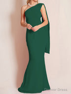 Sheath Column One Shoulder Floor Length Chiffon Mother of the Bride Dresses With Ruffles