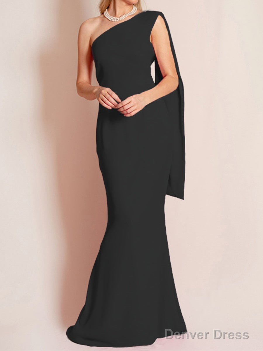 Sheath Column One Shoulder Floor Length Chiffon Mother of the Bride Dresses With Ruffles