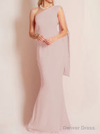 Sheath/Column One-Shoulder Floor-Length Chiffon Mother of the Bride Dresses With Ruffles