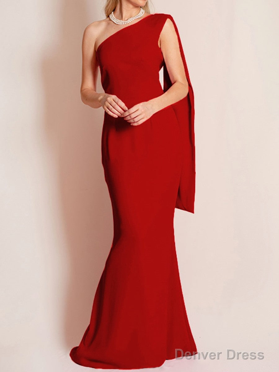 Sheath Column One Shoulder Floor Length Chiffon Mother of the Bride Dresses With Ruffles